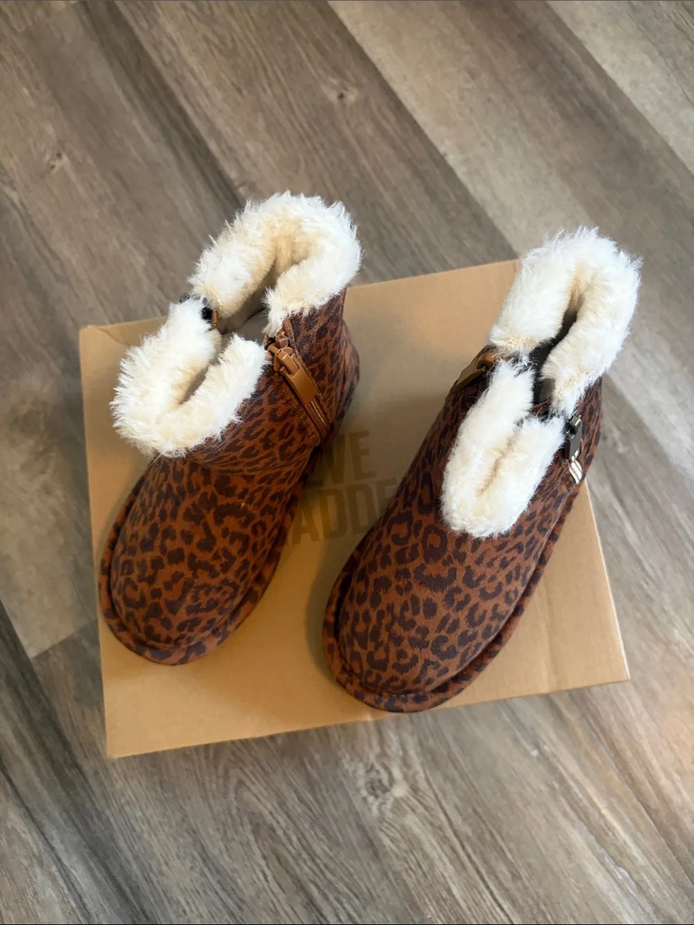 Kids Leopard Print Faux Fur Lined One-Piece Boots - Brown Size 10